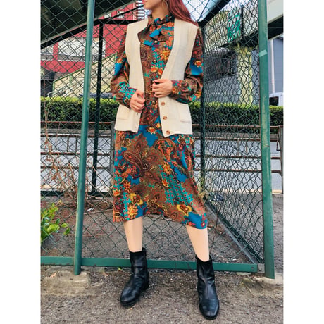 80s Ivory knit vest【00422】