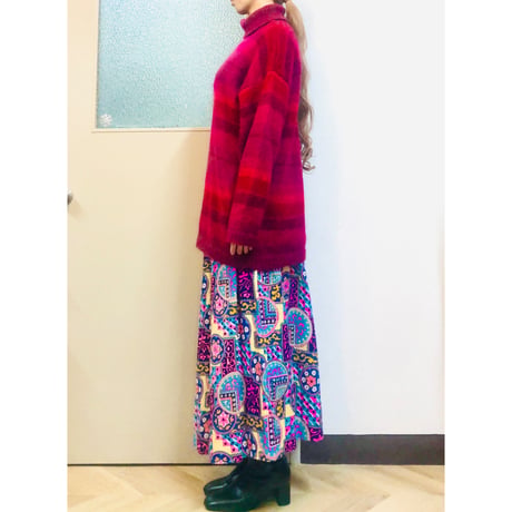 80s Pink border knit sweater【01058】
