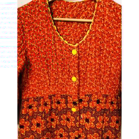 70s Floral quilted gown【01092】