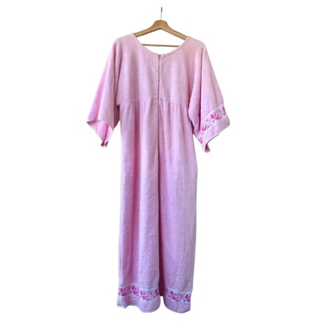 70s Pink pile maxi dress【01428】