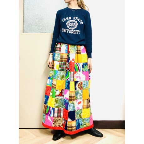 Vintage patchwork maxi skirt【00884】