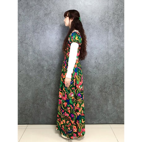 70s Butterfly and Flower dress【01448】