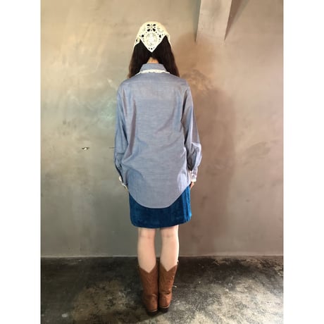 70s Butterfly paint chambray shirt【01292】
