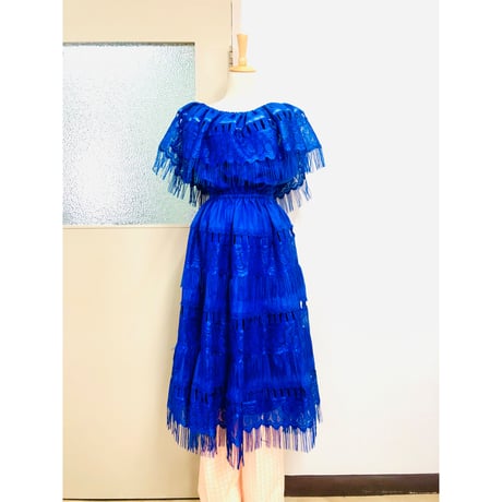 70s Blue mexican dress【00694】