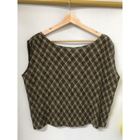 Vintage plaid sleeveless top【00952】
