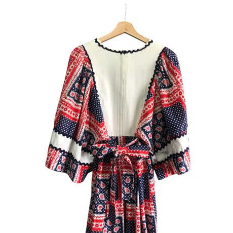 70s Bandana hippie maxi dress【01465】