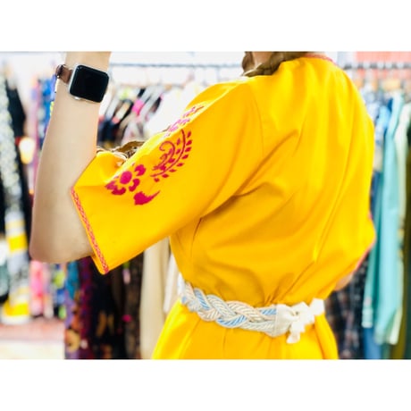 Yellow embroidered midi dress【00716】