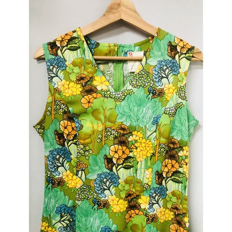 Vintage botanical sleeveless dress【00837】