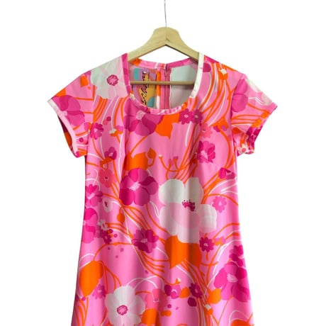70s Pink floral maxi dress【01445】