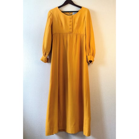 60s Handmade yellow maxi dress【00394】
