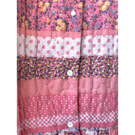 70s SEARS Quilted pink dress / gown【01404】