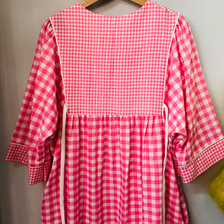 Vintage pink gingham maxi dress【01104】