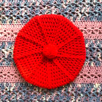 Vintage handmade knit beret / Red【01380】