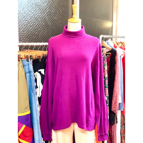 90s Turtleneck cotton top / Raspberry【01020】