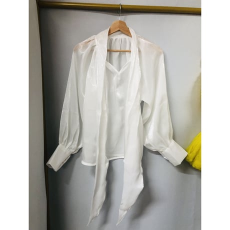 Vintage bowtie sheer blouse【00793】
