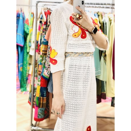 70s Floral patches maxi dress【00778】