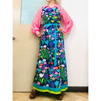 60s Floral sleeveless maxi dress【00985】