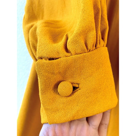 60s Handmade yellow maxi dress【00394】