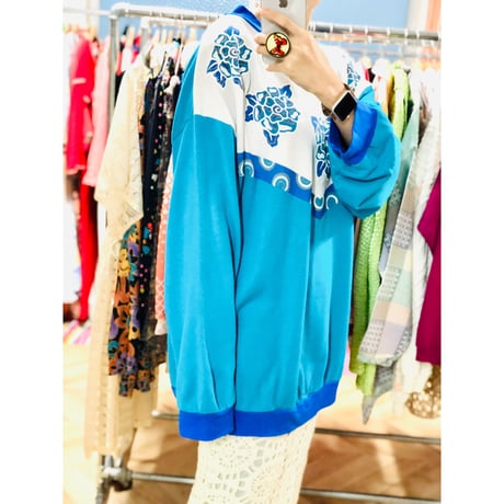90s White Blue Floral Sweatshirt 【00788】