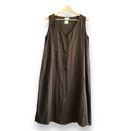 Vintage brown sleeveless long dress【01509】