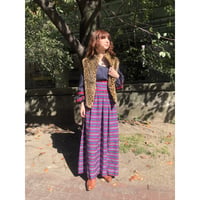 70s Navy balloon sleeve maxi dress【01225】