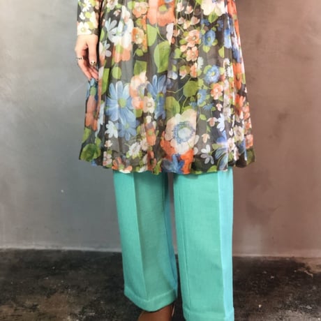 70s Teal poly pants【01261】