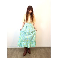 70s Light blue floral maxi skirt【01319】