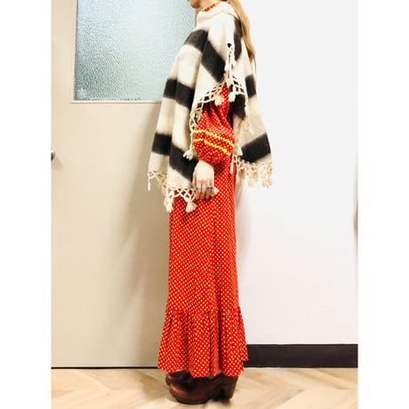 Vintage border wool poncho【00621】