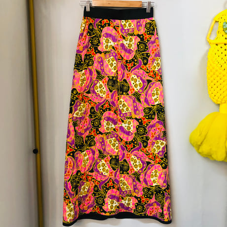 60-70s Pink quilted maxi skirt【01107】