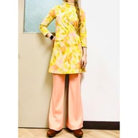 Vintage yellow floral mini dress【00907】
