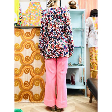 70s Pink dot polyester pants【01119】