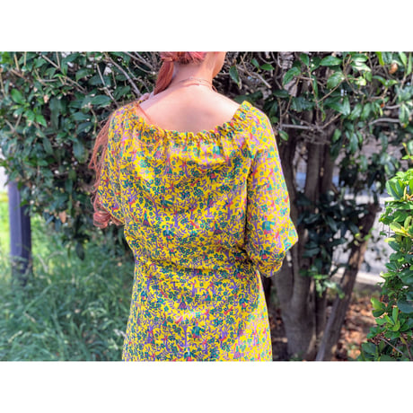 70s Yellow gauze dress【00327】