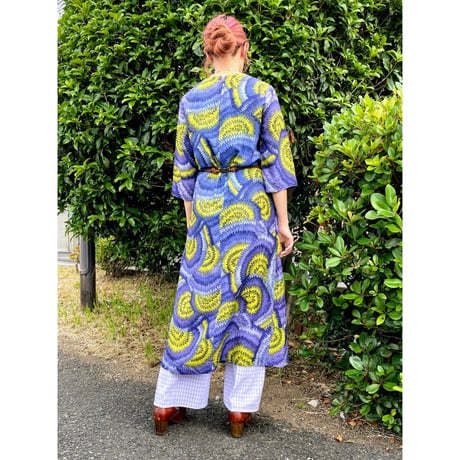60s Blue african batik maxi dress【00278】