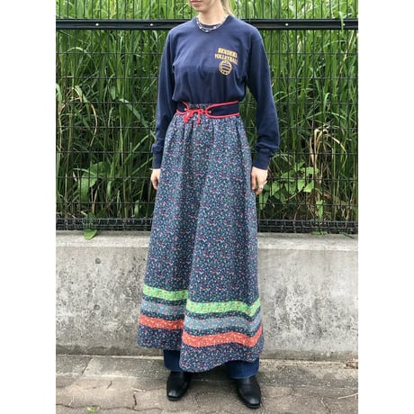 70s Floral maxi skirt【01302】