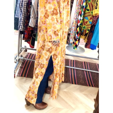 Vintage orange floral maxi dress【01217】