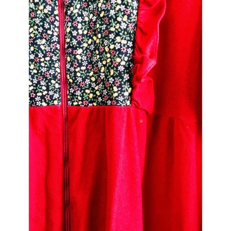 70s Red house maxi dress【01425】