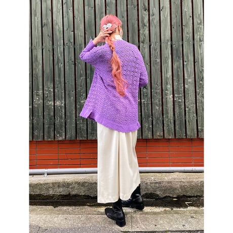 70s Purple crochet cardigan【00413】