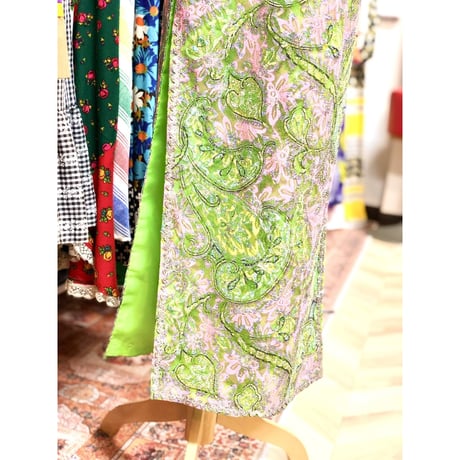 60s Green lace china dress【01214】