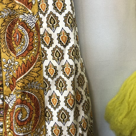 Vintage quilted orange maxi skirt【01210】