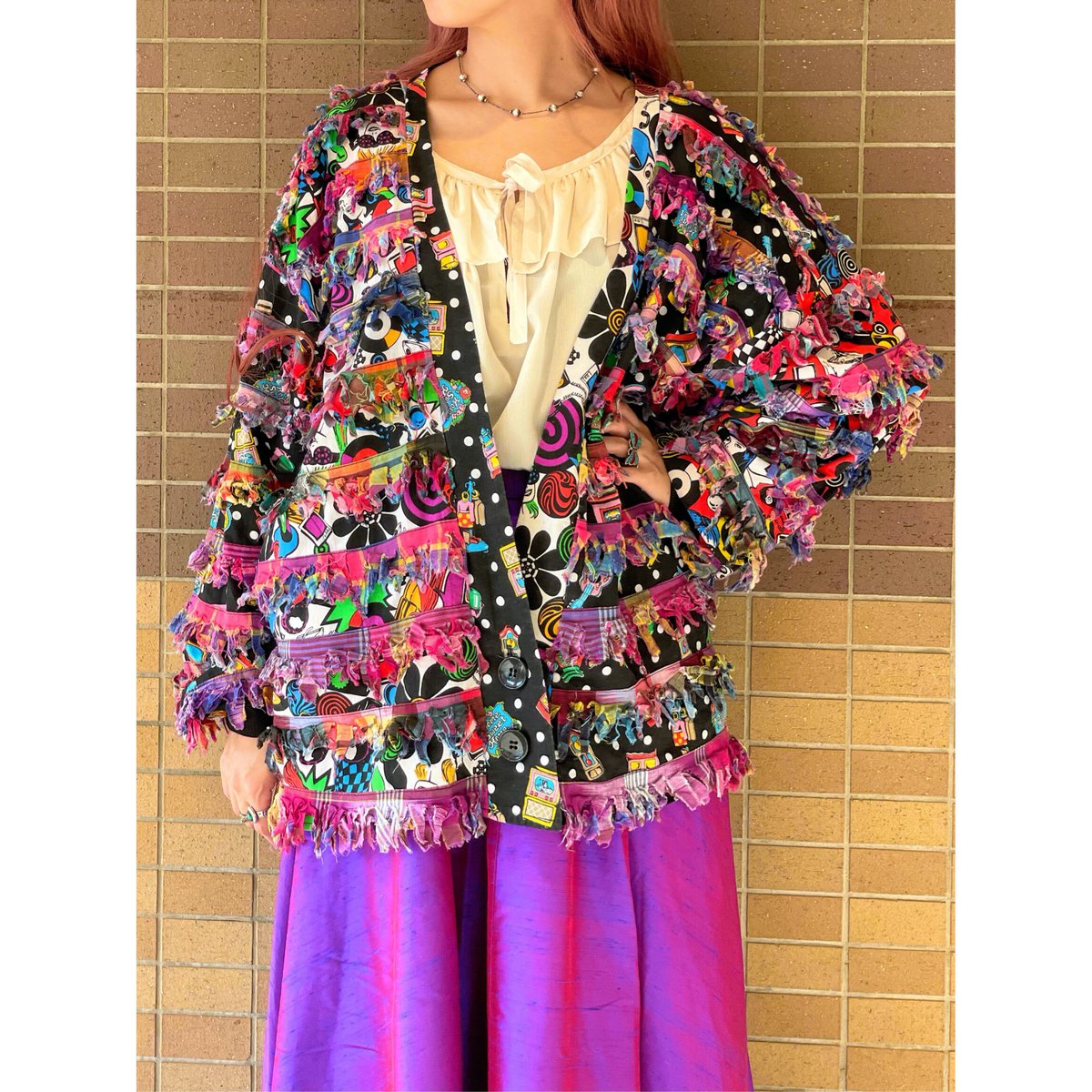 Paula Sweet Muslin Mink colorful fringe jacket【