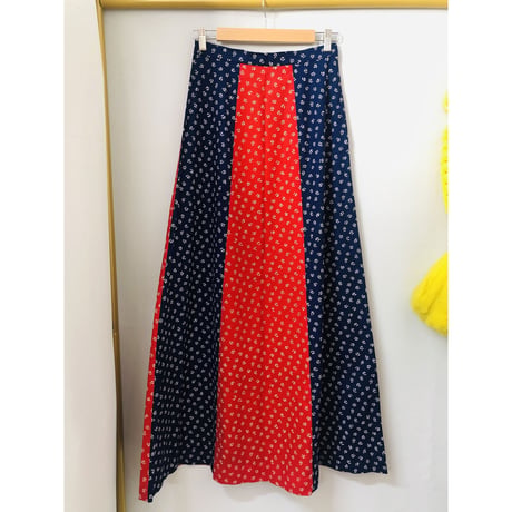 70s Red × Navy maxi skirt【00723】