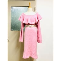 80s Knit pink dress【00589】