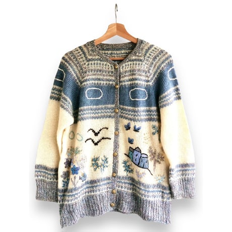 Ice blue nordic knit cardigan【01354】