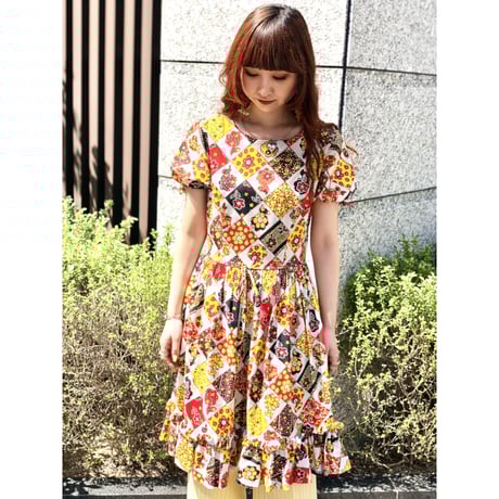 70a Patchwork pattern dress【01098】