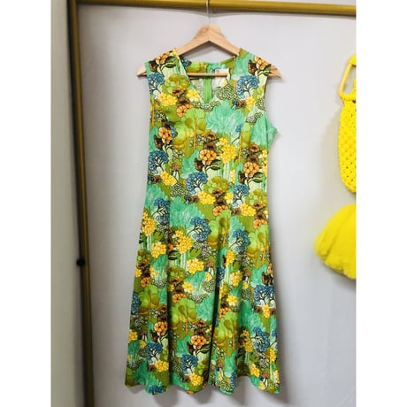 Vintage botanical sleeveless dress【00837】