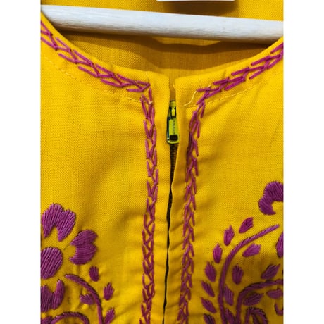 Yellow embroidered midi dress【00716】