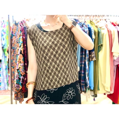 Vintage plaid sleeveless top【00952】