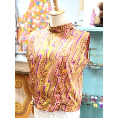 Vintage geometry sleeveless blouse【01199】