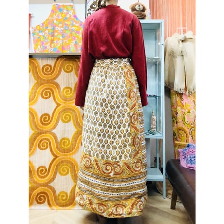Vintage quilted orange maxi skirt【01210】