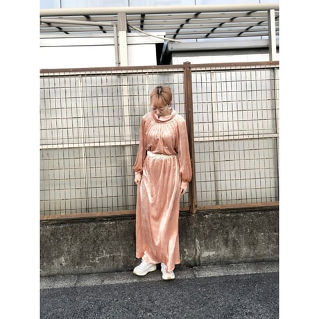 Pink volour maxi dress【01356】